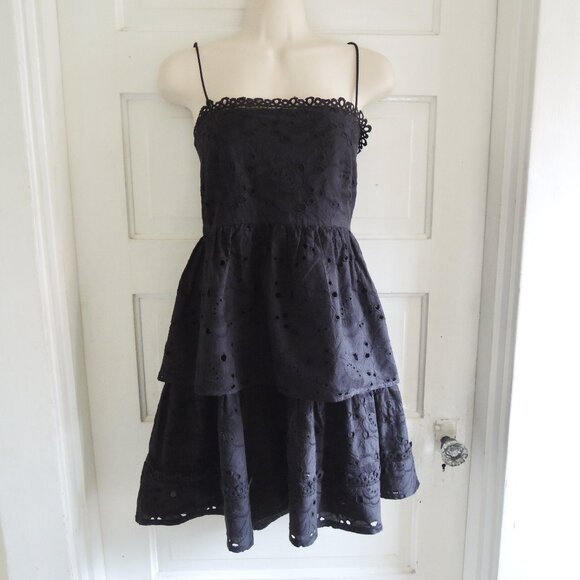 Reclaimed Vintage ASOS Black Eyelet Layered Mini Dress 10 - Picture 1 of 10